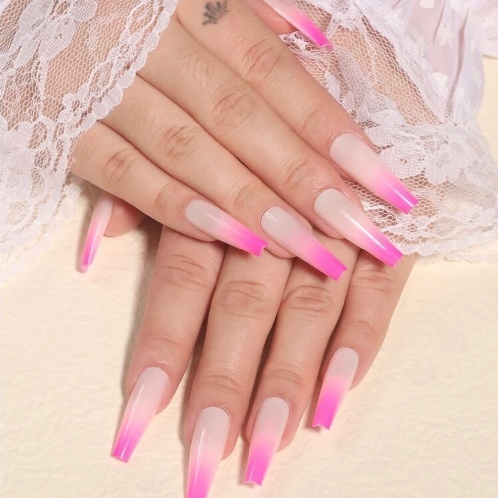 Pink Ombré Long Coffin Press On Nails